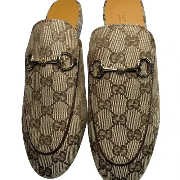 Gucci Princetown GG Supreme Canvas Horsebit Mules Beige Ebony 39 802163 KY980 - Picture 3 of 12